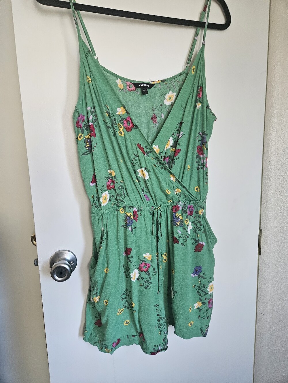 Express Green Floral Romper with Drawstring Waist